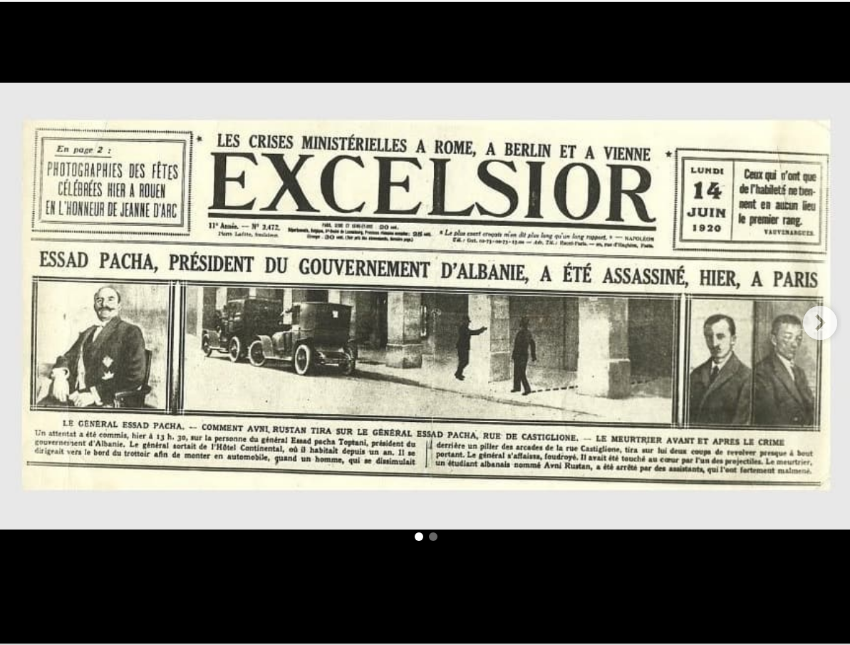 Avni Rustemi assassinates Essad Pasha Toptani in Paris